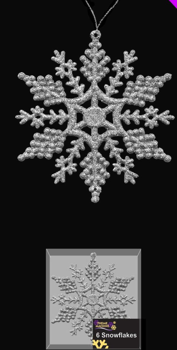 6 SILVER GLITTER CHRISTMAS SNOWFLAKE HANGING PARTY HOME WINDOW TREE DECORATIONS