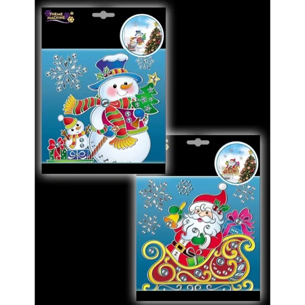 SANTA SNOWMAN SNOWFLAKE XMAS WINDOW 3D STICKER SUN CATCHERS DECORATION LABEL ( 2 PER PACK )