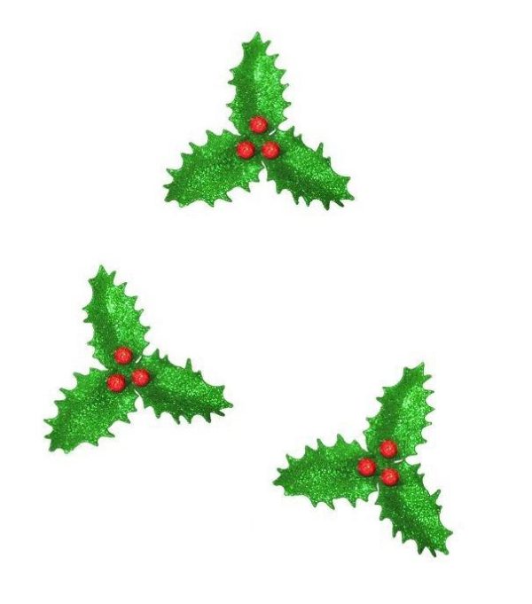 3 HOLLY BERRY LEAF DECORATION CLIP