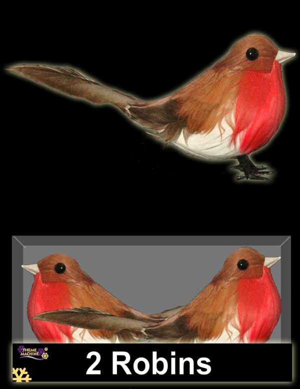 ARTIFICIAL FEATHER BIRDS WIRED ROBIN PACK OF 2