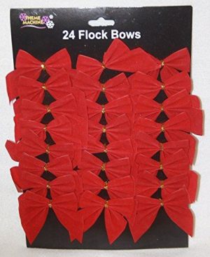24 RED VELVET FLOCK RIBBON BOWS CHRISTMAS TREE DECORATION PARTY GIFT PRESENT CRAFT ART