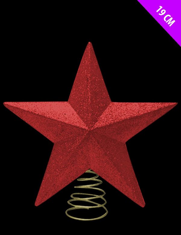 CHRISTMAS DECORATIONS 3D RED STAR GLITTER SPARKLE SHINY TREE TOP TOPPER