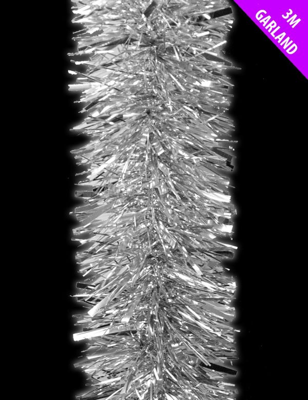 3M CHUNKY TINSEL GARLAND SILVER CHRISTMAS TREE DECOATIONS