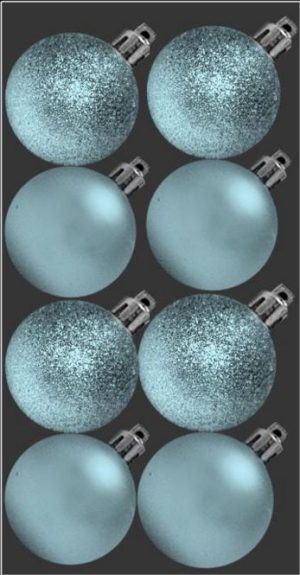 8 BAUBLES MAT GLITTER BABY BLUE ICE COLOUR