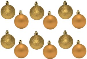 12 MINI BAUBLES MAT GLITTER GOLD COLOUR