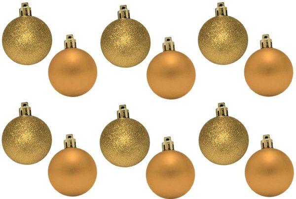 12 MINI BAUBLES MAT GLITTER GOLD COLOUR