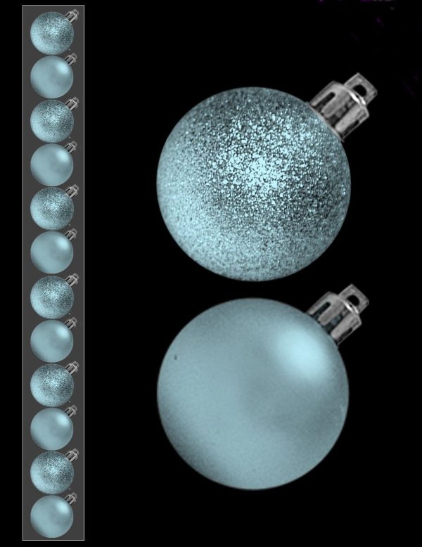 12 X 3CM MINI CHRISTMAS BAUBLES - BABY BLUE - ICE BLUE - ASSORTED MATT GLITTER