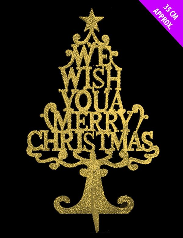 WE WISH YOU MERRY CHRISTMAS GOLD GLITTER 3D WISH TREE ROOM WINDOW TABLE DECORATION