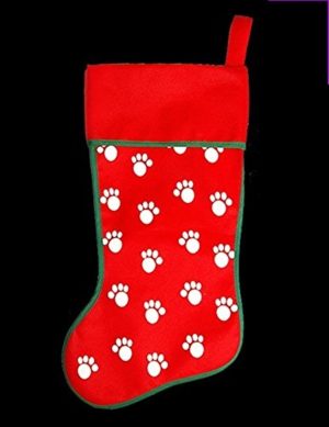 CHRISTMAS SANTA PET CUTE CAT DOG PAW PRINT DESIGN RED STOCKING GIFT SACK BAG ANIMAL SECRET