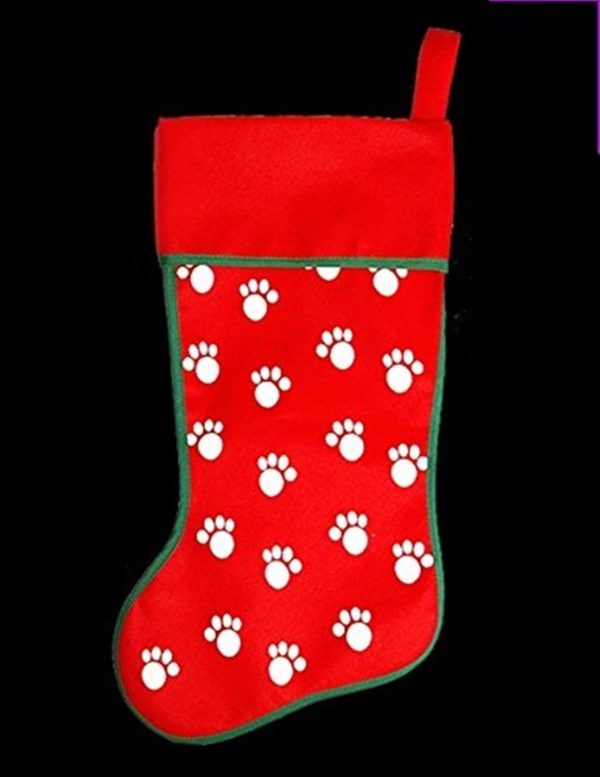 CHRISTMAS SANTA PET CUTE CAT DOG PAW PRINT DESIGN RED STOCKING GIFT SACK BAG ANIMAL SECRET