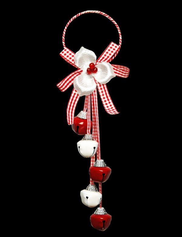 RED WHITE JINGLE BELLS DOOR HANGER CHRISTMAS DECORATION