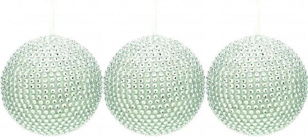 3 CHRISTMAS XMAS FESTIVE SPARKLING SILVER DIAMANTE BAUBLES BALL PARTY DECORATION 80MM