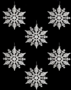 6 WHITE GLITTER CHRISTMAS SNOWFLAKE HANGING PARTY HOME WINDOW TREE DECORATION