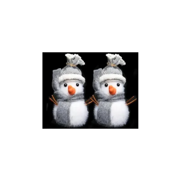 2 CHRISTMAS HANGING SNOWMEN FLOCKED GREY