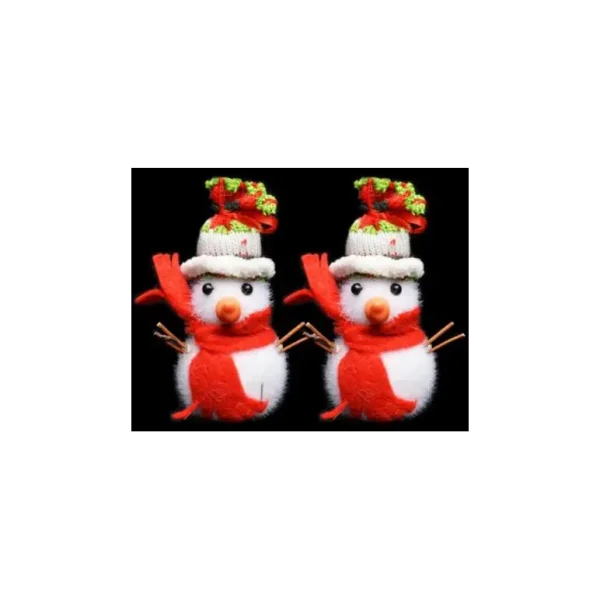 2 CHRISTMAS HANGING SNOWMEN FLOCKED RED