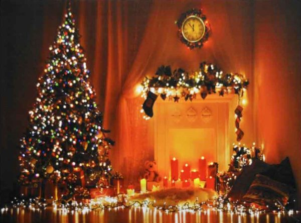 CHRISTMAS DECORATION LIGHT UP LED CANVAS WALL PICTURE -TWINKLING XMAS TREE