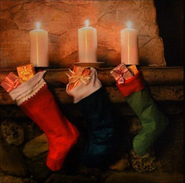 FESTIVE LED CANVAS PICTURE CHRISTMAS STOCKING 30CM X 30CM