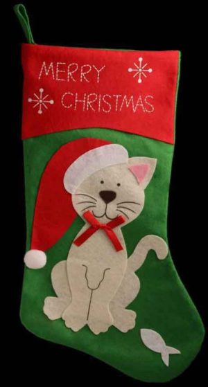 CHRISTMAS / XMAS CAT STOCKING WITH MESSAGE MERRY CHRISTMAS