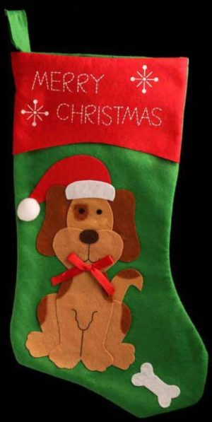 CHRISTMAS / XMAS DOG STOCKING WITH MESSAGE MERRY CHRISTMAS