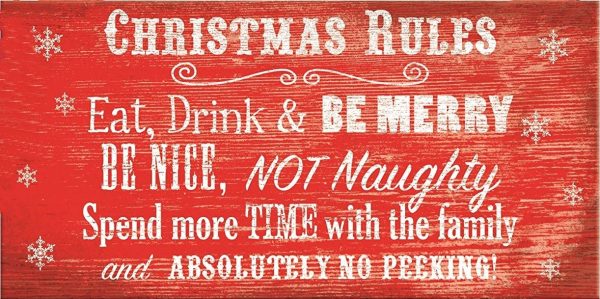 CHRISTMAS RULES DECORATIVE WOODEN PLAQUES RED