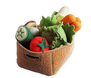 PRESCHOOL KIDS CHILDRENS SOFT TOY VEGETABLES SHOPPING BASKET PRETEND FOOD BASKET