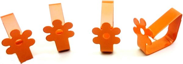 SET OF 4 ORANGE FLOWERS METAL TABLECLOTH CLIPS