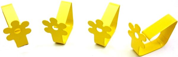 SET OF 4 YELLOW FLOWERS METAL TABLECLOTH CLIPS