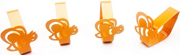 SET OF 4 ORANGE BEE METAL TABLECLOTH CLIPS