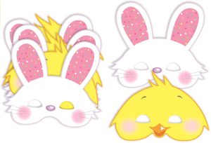 6 EASTER BUNNY CHICK MASK WITH RUBBER BANDS