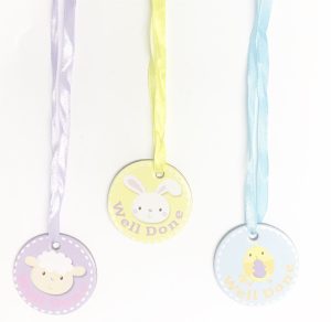 3 EASTER MEDALS WELL DONE RABBIT CHICKS SHEEP