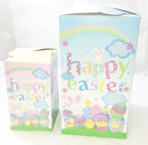 2 CUTE INSTANT EASTER PARTY GIFT TREAT BOXES / BAG - BUNNY EGG AND CHICK DESIGN