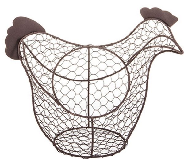 BROWN CHICKEN WIRE HEN EGG BASKET