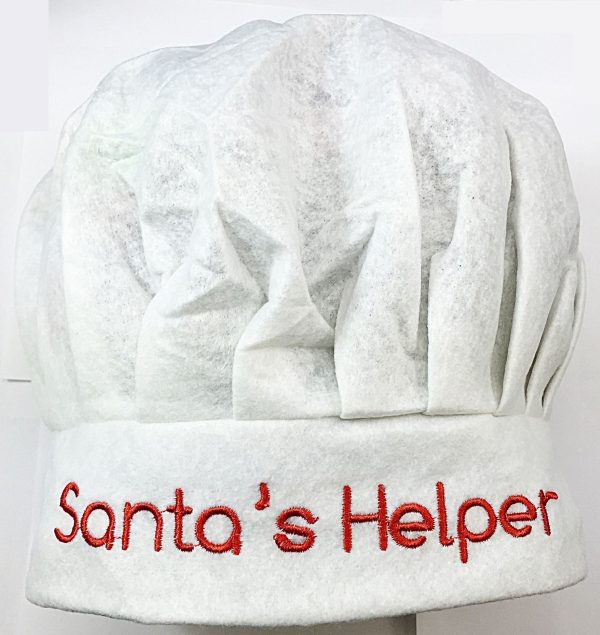 WHITE ADULT CHRISTMAS XMAS CHEF HAT - SANTA HELPER