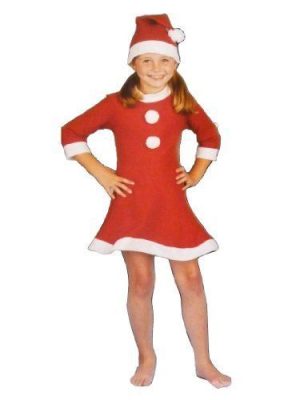 GIRLS SANTA SUIT XMAS OUTFIT FANCY DRESS COSTUME - CHILDREN FATHER CHRISTMAS CLOTHES ( 3 PIECES )