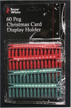 60 X CHRISTMAS CARD DISPLAY HOLDER PEGS XMAS DECORATION - HOLDS 60 CARDS INLCUDING CORD