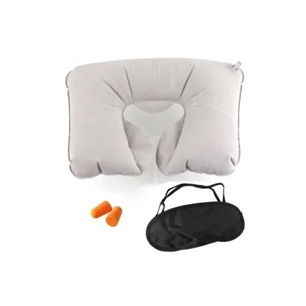 DELUXE TRAVEL SET 3 PIECES IVORY NECK CUSHION EAR PLUGS EYE MASK