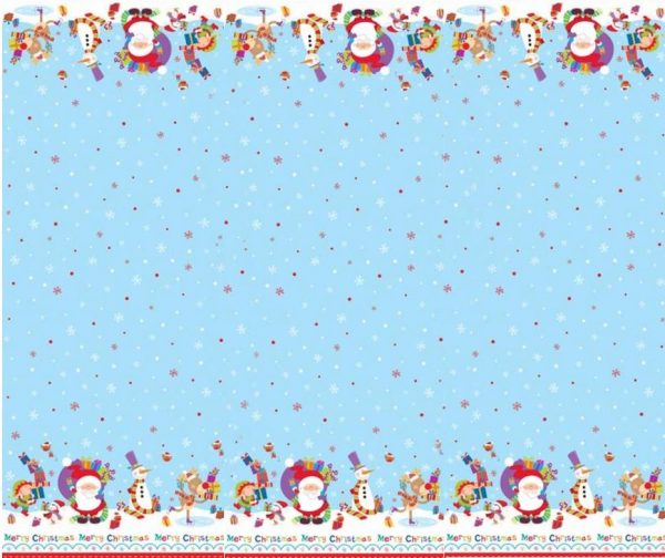 CHRISTMAS PLASTIC TABLECOVER CUTE SANTA & SNOWMAN 120CM X 180CM