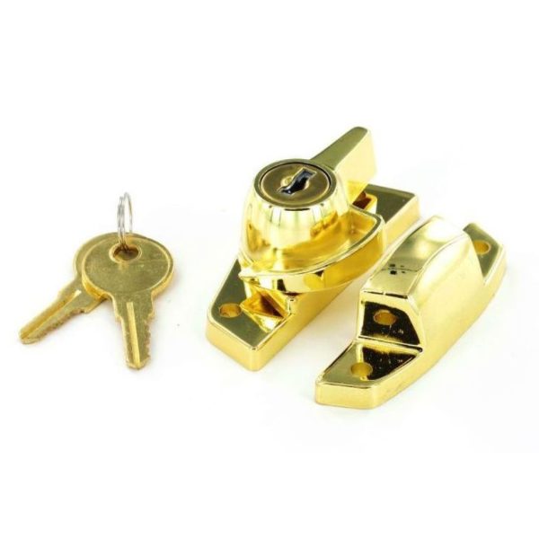 SECURIT S1032 LOCKING SASH WINDOW FASTENER BRASS PLATED 65MM