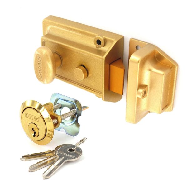 SECURIT S1740 CHAMPAGNE FINISH STANDARD NIGHTLATCH CYLINDER WITH 3 KEYS