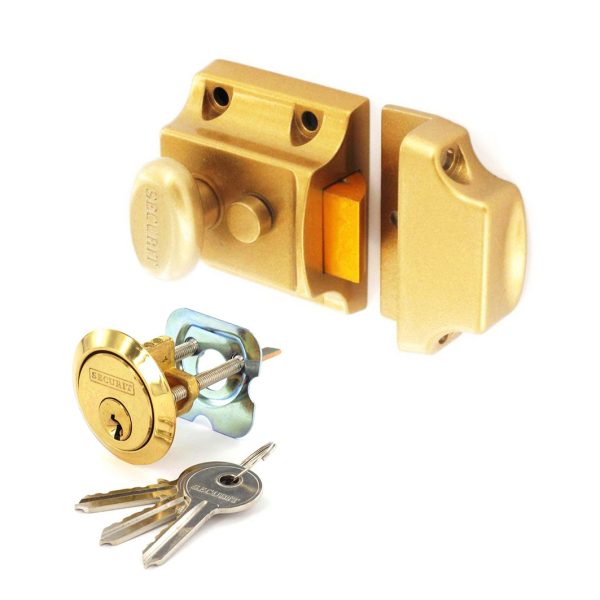 SECURIT S1741 CHAMPAGNE FINISH NARROW NIGHTLATCH CYLINDER WITH 3 KEYS