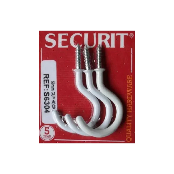 SECURIT S6304 CUP HOOK SHOULDERED WHITE 50MM 3/PK