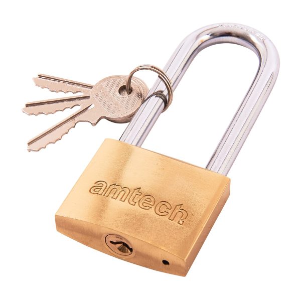 AMTECH LONG SHACKLE BRASS PADLOCK 50MM