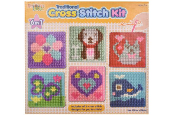 CROSS STITCHING KITS (6 ASSORTED) IN COLOUR BOX