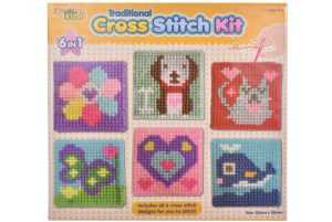CROSS STITCHING KITS (6 ASSORTED) IN COLOUR BOX