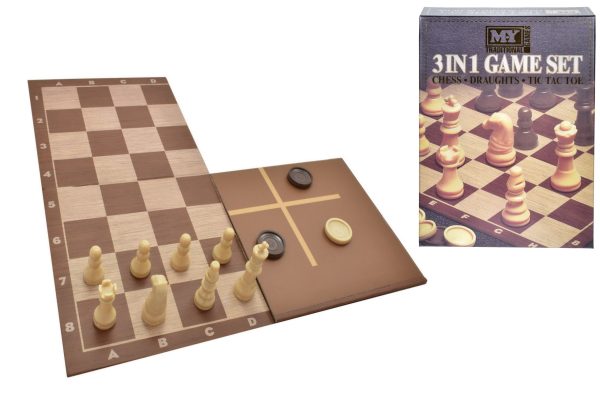 3 IN 1 CHESS / CHECKERS & TIC TAC TOE GAME SET