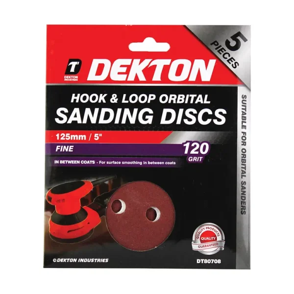 DEKTON HOOK AND LOOP SANDING DISC 120 GRIT 5 INCH / 125MM PACK OF 5