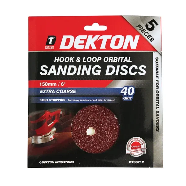 DEKTON HOOK AND LOOP SANDING DISC 40 GRIT 6 INCH / 150MM PACK OF 5