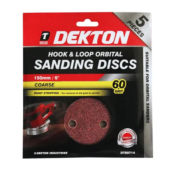 DEKTON HOOK AND LOOP SANDING DISC 60 GRIT 6 INCH / 150MM PACK OF 5