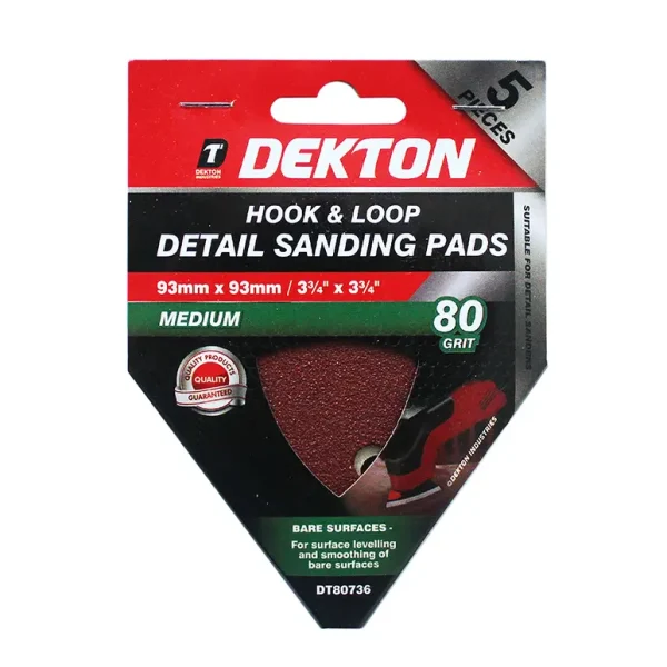 DEKTON HOOK AND LOOP DETAIL SANDING PADS 80 GRIT 93MM X 93MM 5/PK