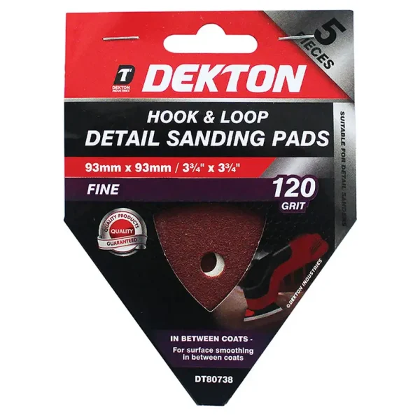 DEKTON HOOK AND LOOP DETAIL SANDING PADS 120 GRIT 93MM X 93MM 5/PK